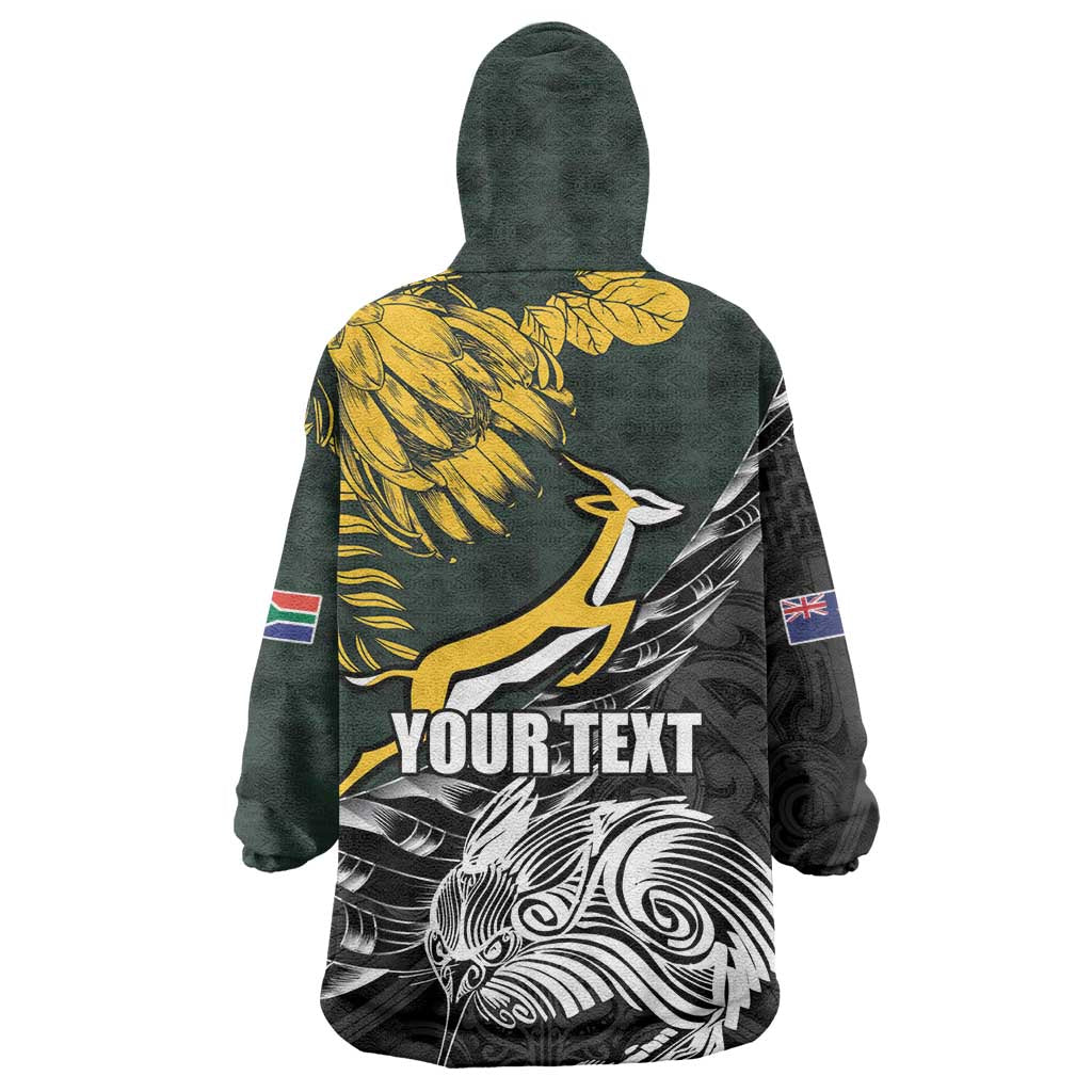 New Zealand vs South Africa Rugby Personalised Kid Wearable Blanket Hoodie Maori Kiwi With Springboks