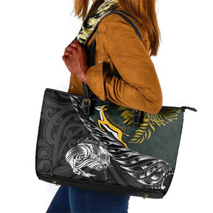 New Zealand vs South Africa Rugby Leather Tote Bag Maori Kiwi With Springboks