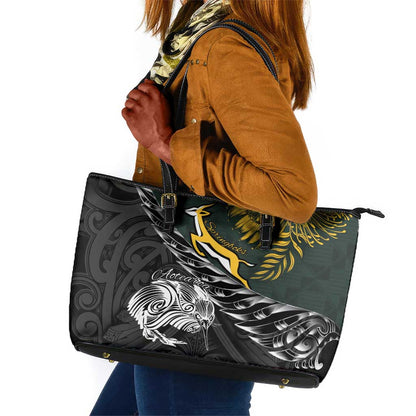 New Zealand vs South Africa Rugby Leather Tote Bag Maori Kiwi With Springboks