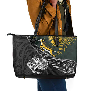New Zealand vs South Africa Rugby Leather Tote Bag Maori Kiwi With Springboks