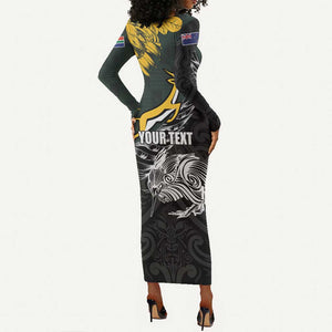 New Zealand vs South Africa Rugby Personalised Long Sleeve Bodycon Dress Maori Kiwi With Springboks LT15