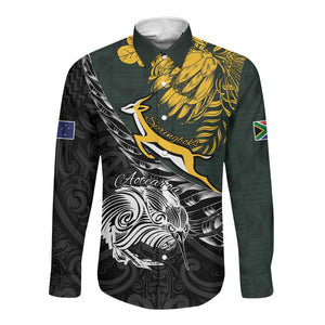 New Zealand vs South Africa Rugby Personalised Long Sleeve Button Shirt Maori Kiwi With Springboks