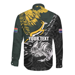 New Zealand vs South Africa Rugby Personalised Long Sleeve Button Shirt Maori Kiwi With Springboks