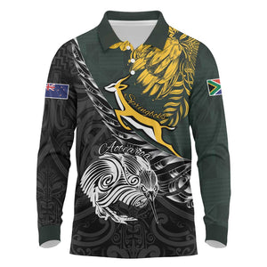 New Zealand vs South Africa Rugby Personalised Long Sleeve Polo Shirt Maori Kiwi With Springboks