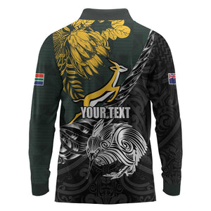 New Zealand vs South Africa Rugby Personalised Long Sleeve Polo Shirt Maori Kiwi With Springboks