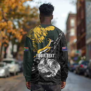 New Zealand vs South Africa Rugby Personalised Long Sleeve Shirt Maori Kiwi With Springboks