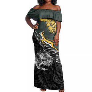 New Zealand vs South Africa Rugby Personalised Off Shoulder Maxi Dress Maori Kiwi With Springboks
