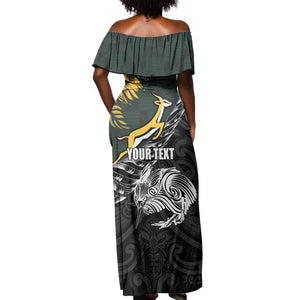New Zealand vs South Africa Rugby Personalised Off Shoulder Maxi Dress Maori Kiwi With Springboks