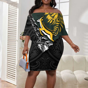New Zealand vs South Africa Rugby Personalised Off Shoulder Short Dress Maori Kiwi With Springboks