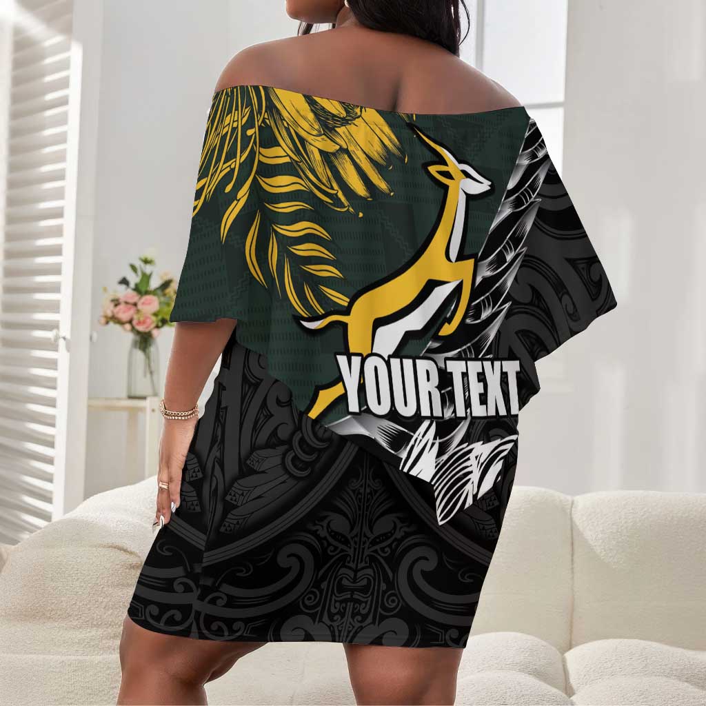 New Zealand vs South Africa Rugby Personalised Off Shoulder Short Dress Maori Kiwi With Springboks