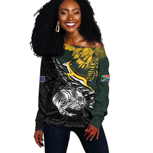 New Zealand vs South Africa Rugby Personalised Off Shoulder Sweater Maori Kiwi With Springboks