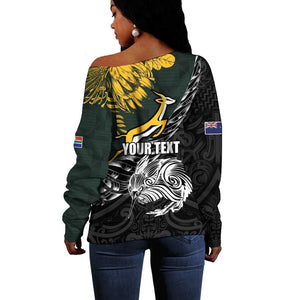 New Zealand vs South Africa Rugby Personalised Off Shoulder Sweater Maori Kiwi With Springboks