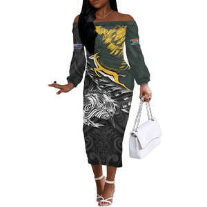 New Zealand vs South Africa Rugby Personalised Off The Shoulder Long Sleeve Dress Maori Kiwi With Springboks