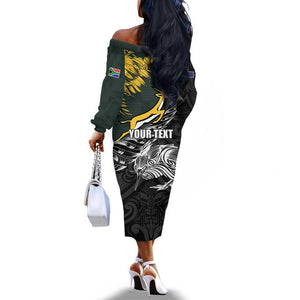 New Zealand vs South Africa Rugby Personalised Off The Shoulder Long Sleeve Dress Maori Kiwi With Springboks