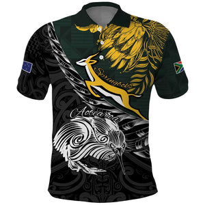New Zealand vs South Africa Rugby Personalised Polo Shirt Maori Kiwi With Springboks
