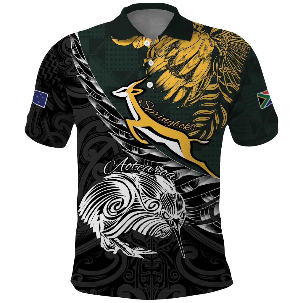 New Zealand vs South Africa Rugby Personalised Polo Shirt Maori Kiwi With Springboks