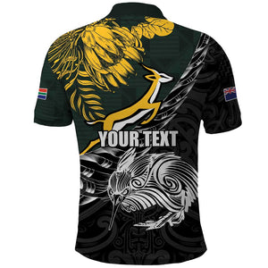 New Zealand vs South Africa Rugby Personalised Polo Shirt Maori Kiwi With Springboks