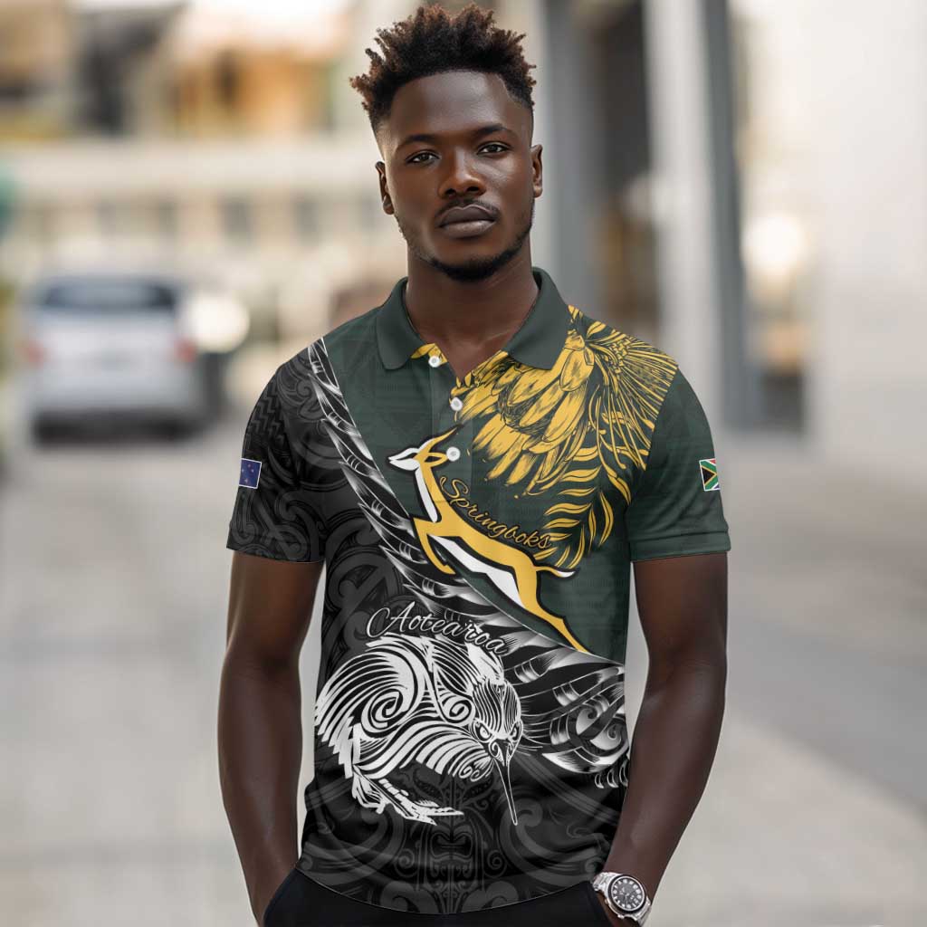 New Zealand vs South Africa Rugby Personalised Polo Shirt Maori Kiwi With Springboks