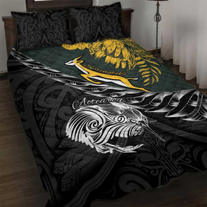 New Zealand vs South Africa Rugby Quilt Bed Set Maori Kiwi With Springboks