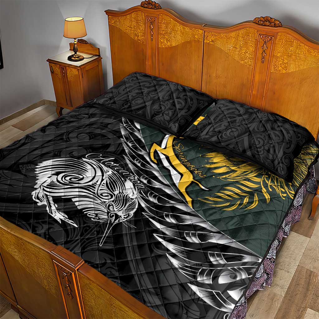 New Zealand vs South Africa Rugby Quilt Bed Set Maori Kiwi With Springboks