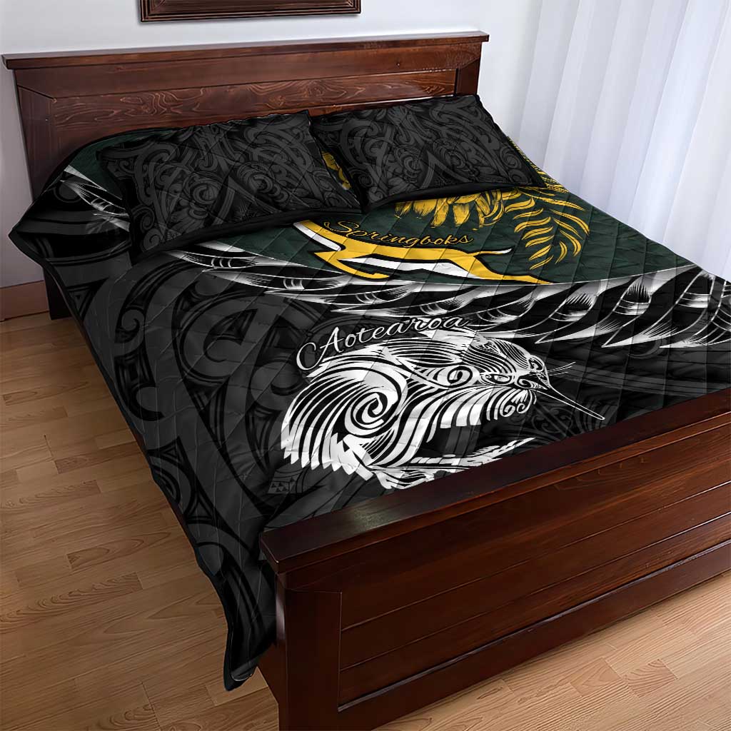 New Zealand vs South Africa Rugby Quilt Bed Set Maori Kiwi With Springboks