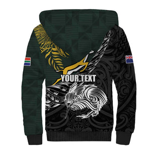 New Zealand vs South Africa Rugby Personalised Sherpa Hoodie Maori Kiwi With Springboks