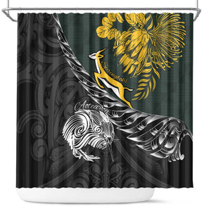 New Zealand vs South Africa Rugby Shower Curtain Maori Kiwi With Springboks