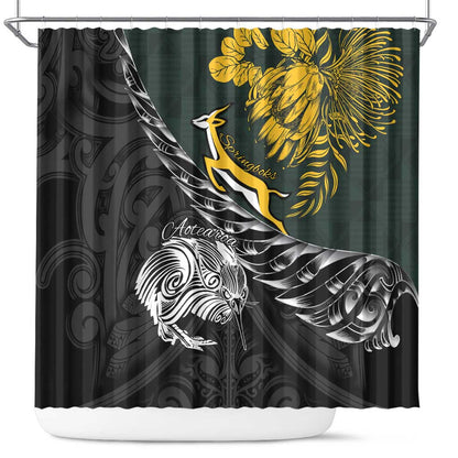 New Zealand vs South Africa Rugby Shower Curtain Maori Kiwi With Springboks