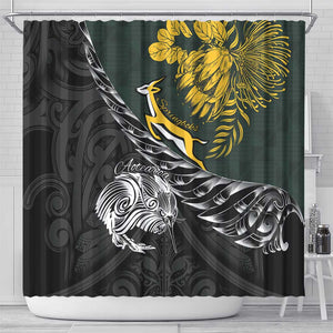 New Zealand vs South Africa Rugby Shower Curtain Maori Kiwi With Springboks