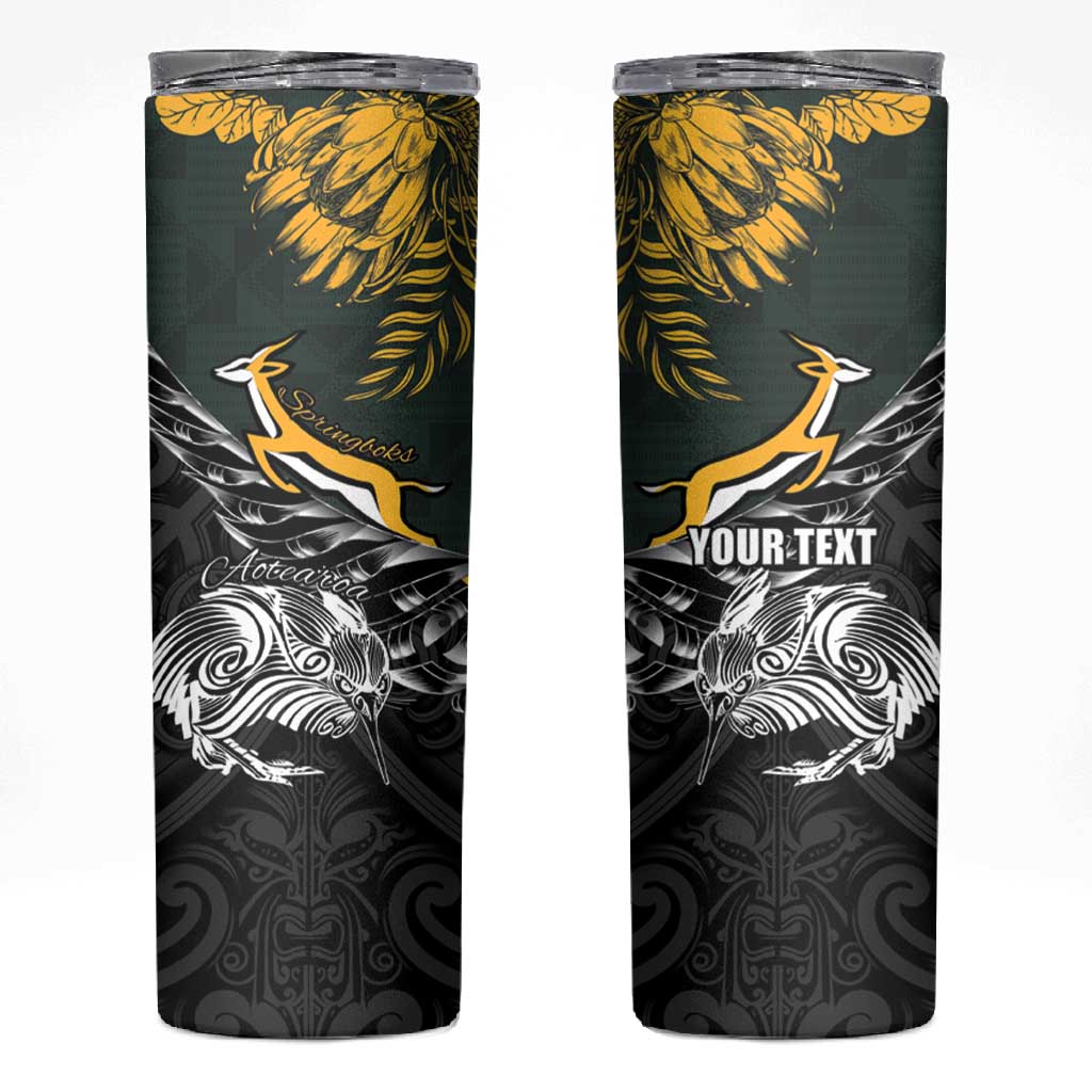 New Zealand vs South Africa Rugby Personalised Skinny Tumbler Maori Kiwi With Springboks