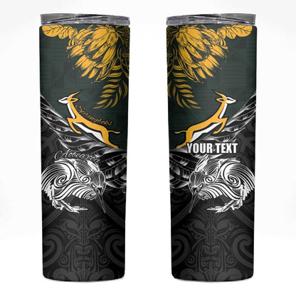 New Zealand vs South Africa Rugby Personalised Skinny Tumbler Maori Kiwi With Springboks