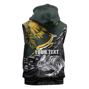 New Zealand vs South Africa Rugby Personalised Sleeveless Hoodie Maori Kiwi With Springboks - African Pride