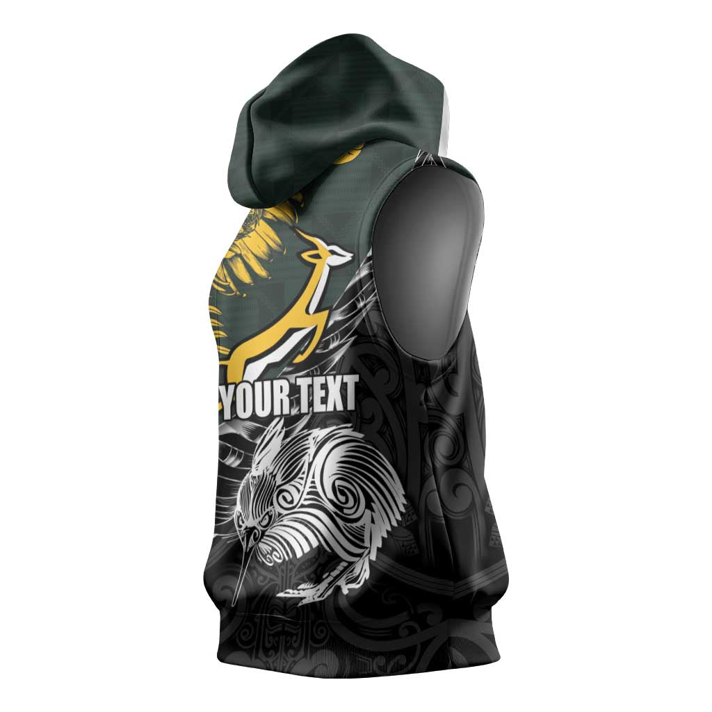 New Zealand vs South Africa Rugby Personalised Sleeveless Hoodie Maori Kiwi With Springboks - African Pride