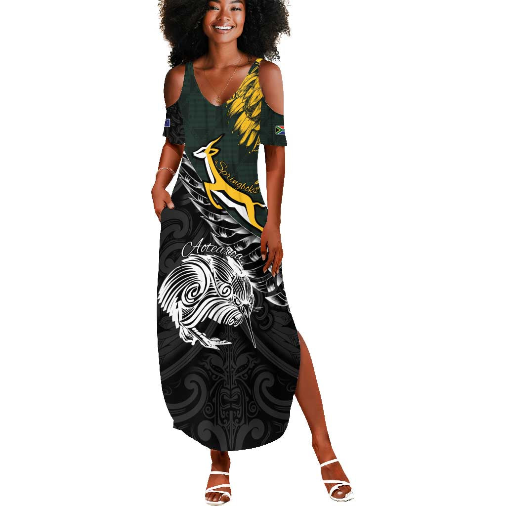 New Zealand vs South Africa Rugby Personalised Summer Maxi Dress Maori Kiwi With Springboks