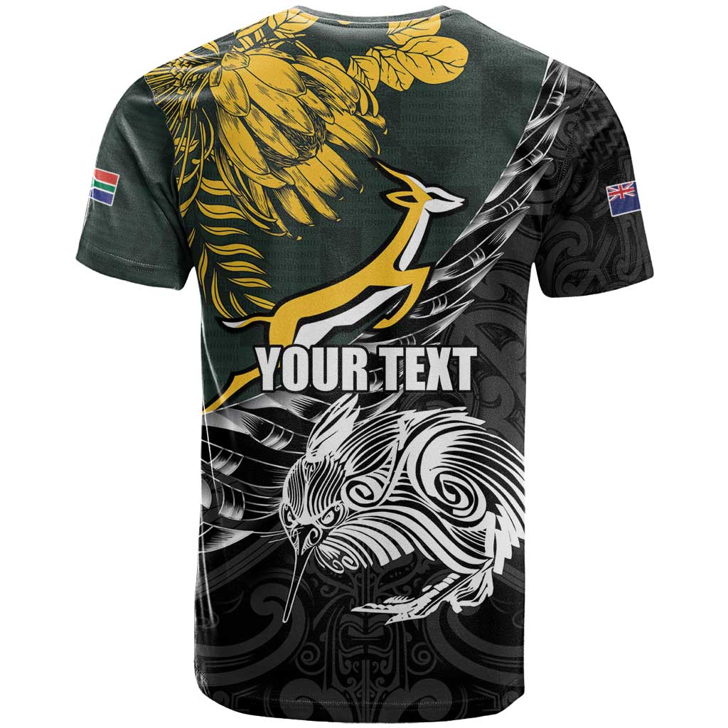New Zealand vs South Africa Rugby Personalised T shirt Maori Kiwi With Springboks
