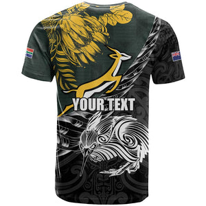 New Zealand vs South Africa Rugby Personalised T shirt Maori Kiwi With Springboks