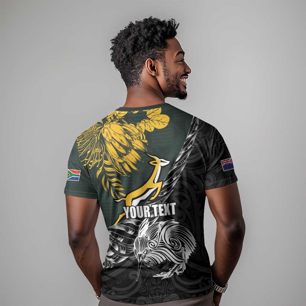 New Zealand vs South Africa Rugby Personalised T shirt Maori Kiwi With Springboks