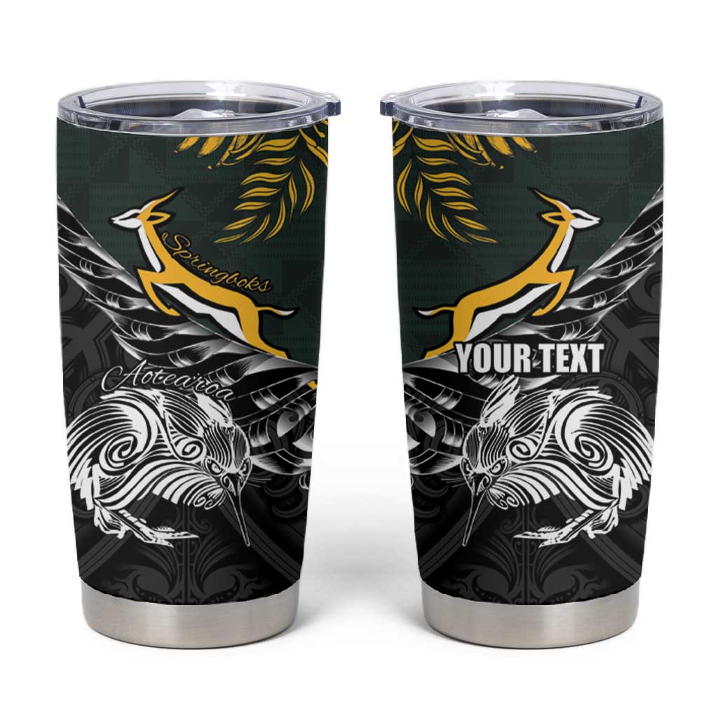 New Zealand vs South Africa Rugby Personalised Tumbler Cup Maori Kiwi With Springboks