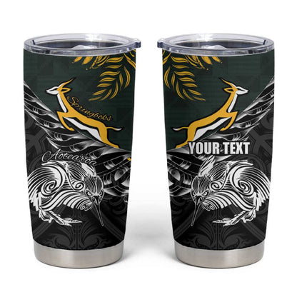 New Zealand vs South Africa Rugby Personalised Tumbler Cup Maori Kiwi With Springboks