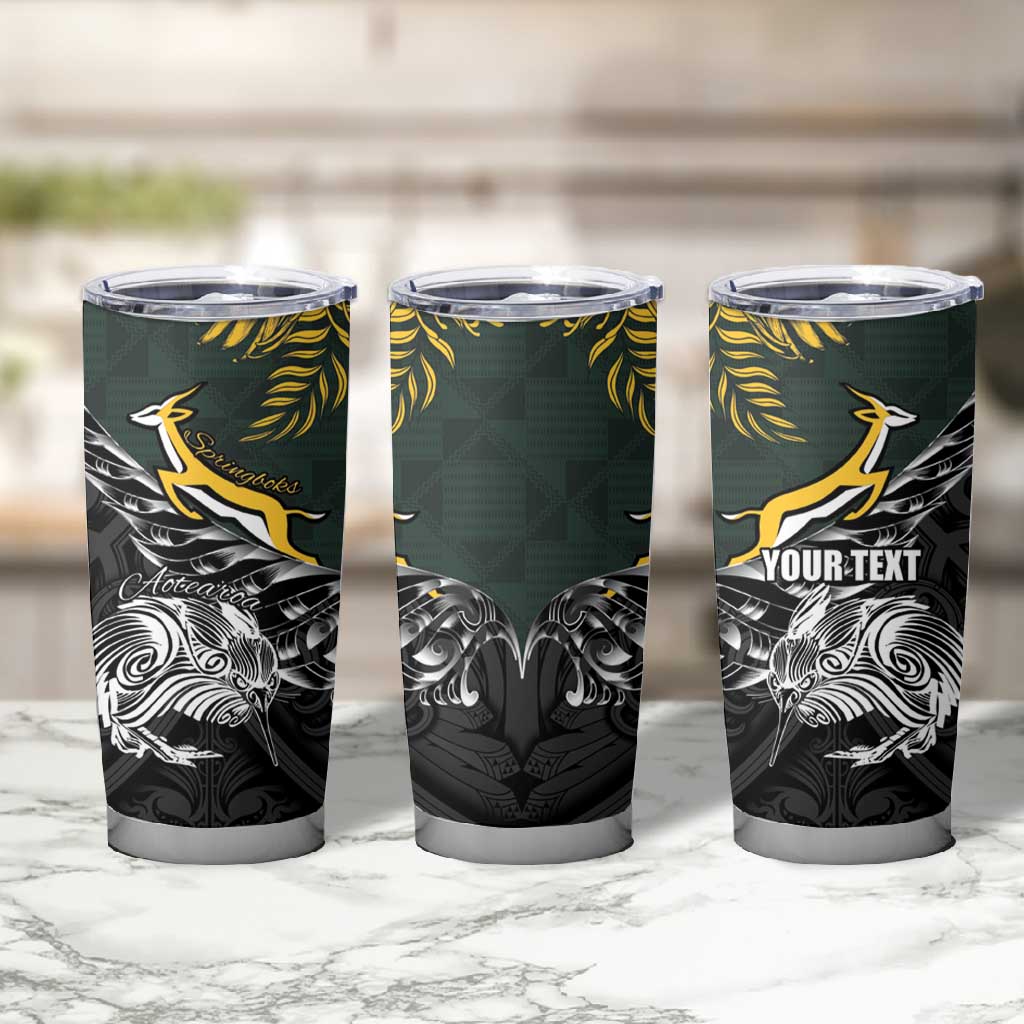 New Zealand vs South Africa Rugby Personalised Tumbler Cup Maori Kiwi With Springboks