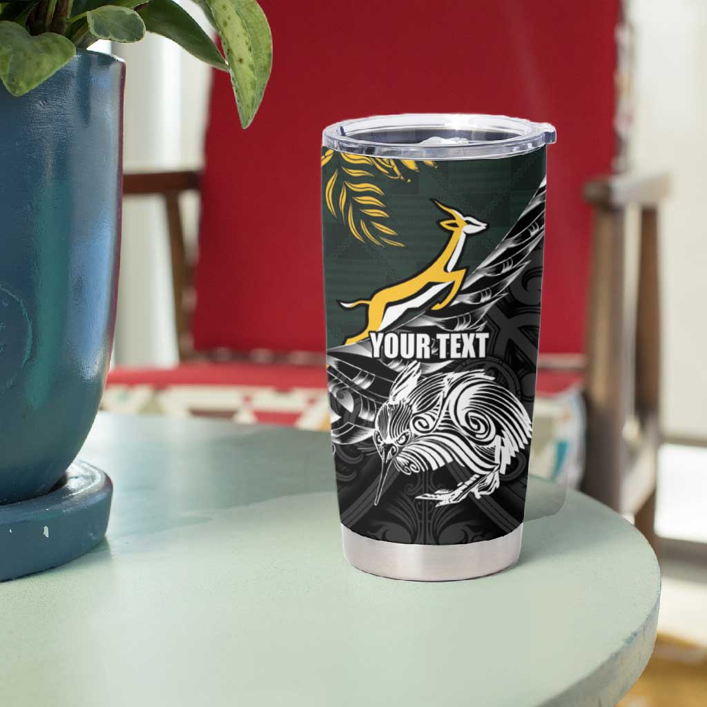 New Zealand vs South Africa Rugby Personalised Tumbler Cup Maori Kiwi With Springboks