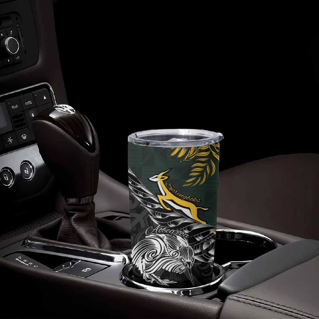 New Zealand vs South Africa Rugby Personalised Tumbler Cup Maori Kiwi With Springboks