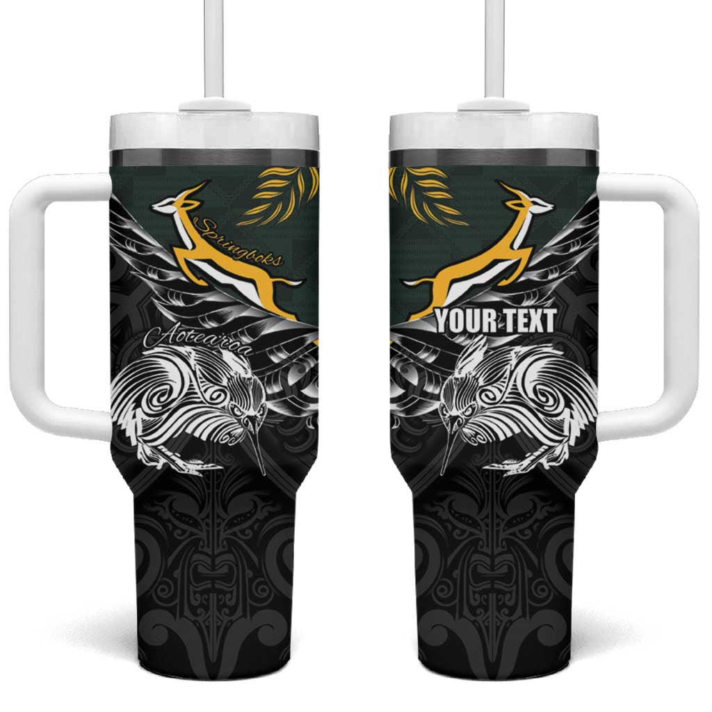 New Zealand vs South Africa Rugby Personalised Tumbler With Handle Maori Kiwi With Springboks