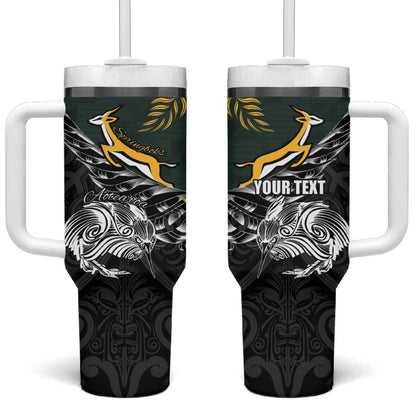 New Zealand vs South Africa Rugby Personalised Tumbler With Handle Maori Kiwi With Springboks