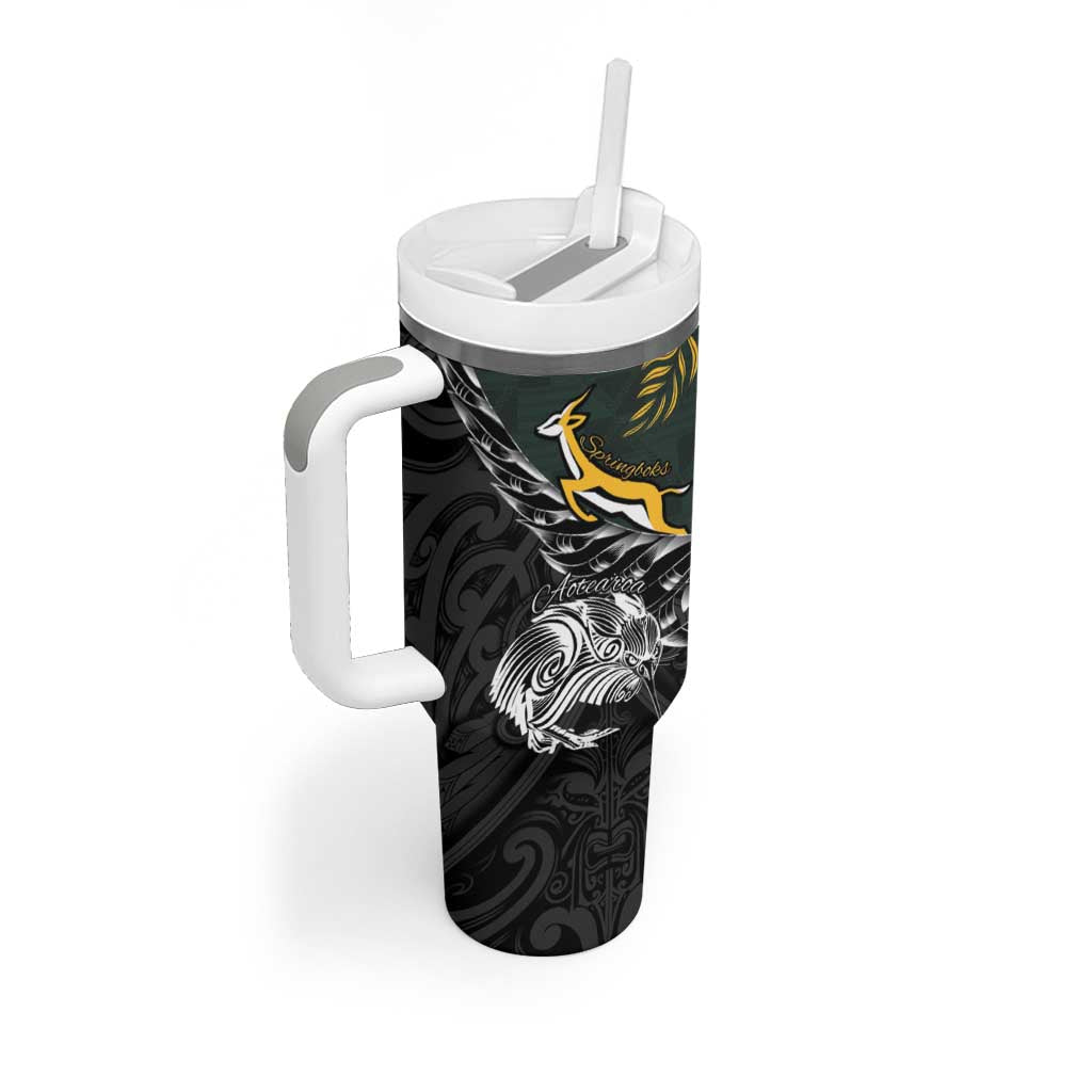 New Zealand vs South Africa Rugby Personalised Tumbler With Handle Maori Kiwi With Springboks