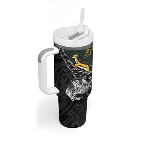 New Zealand vs South Africa Rugby Personalised Tumbler With Handle Maori Kiwi With Springboks