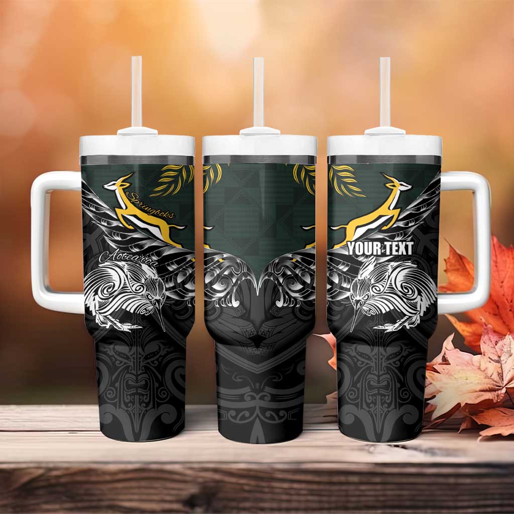 New Zealand vs South Africa Rugby Personalised Tumbler With Handle Maori Kiwi With Springboks