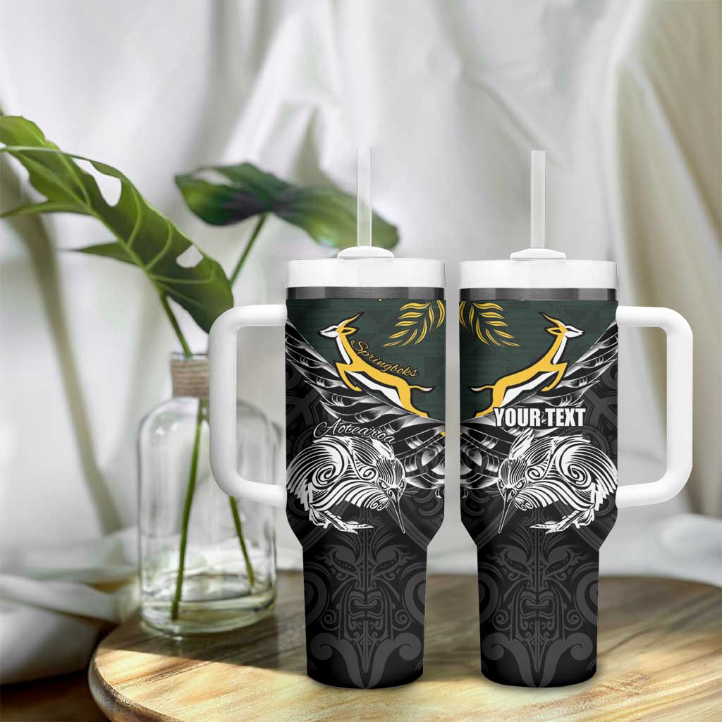 New Zealand vs South Africa Rugby Personalised Tumbler With Handle Maori Kiwi With Springboks