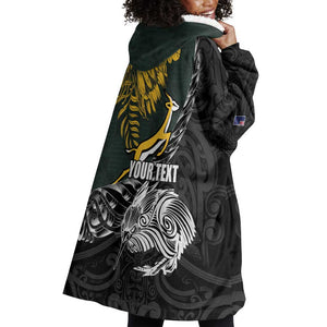 New Zealand vs South Africa Rugby Personalised Wearable Blanket Hoodie Maori Kiwi With Springboks
