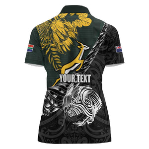 New Zealand vs South Africa Rugby Personalised Women Polo Shirt Maori Kiwi With Springboks